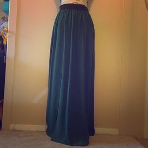 Dark green chiffon like maxi skirt